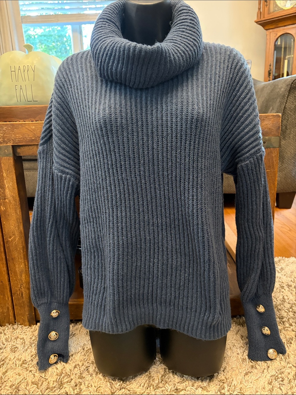 SHEIN Cozy Ribbed Turtleneck Sweater - Navy size Medium